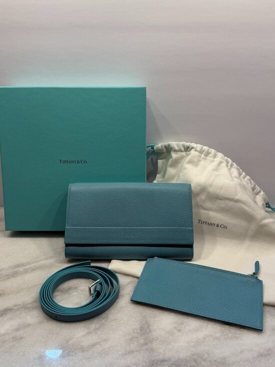 TIFFANY & CO NWOT Blue Leather Crossbody bag/clutch - Picture 1 of 14